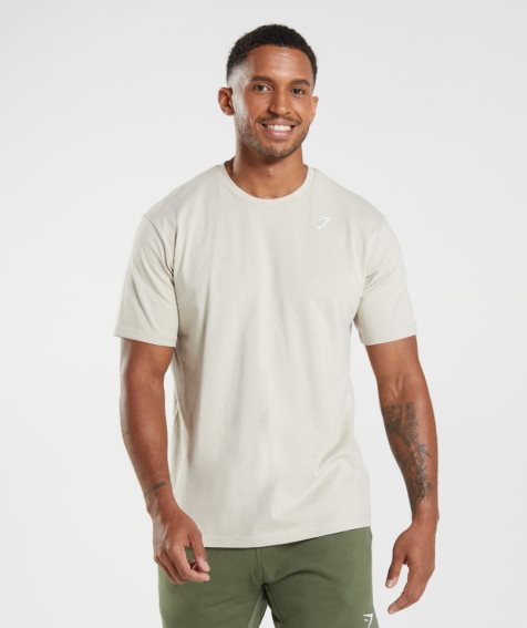 Men's Gymshark Crest T-Shirts Cream | CA 6N1D53